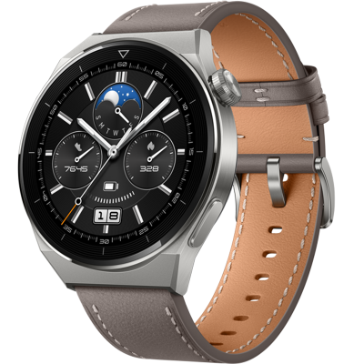 Купить Умные часы HUAWEI Watch GT 3 Pro, светло-серый титановый корпус с кожаным ремешком по выгодной цене в Благовещенске в интернет-магазине МегаФона